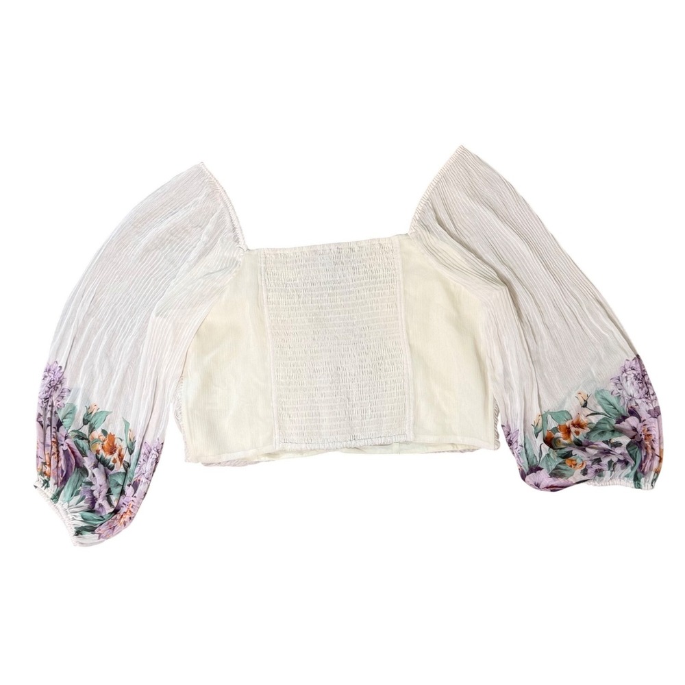 Express Floral Off-Shoulder Blouse XL Recycled‎ Polyester White w/Purple Orange - Picture 2 of 6